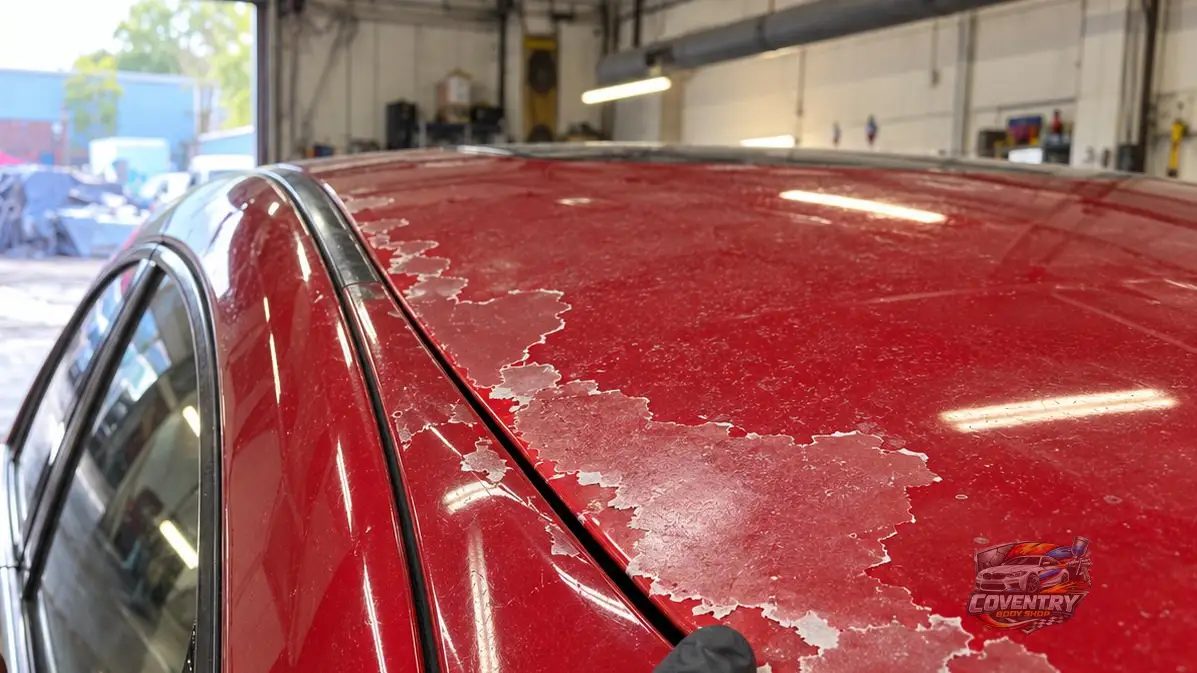What causes clear coat peeling on a car?